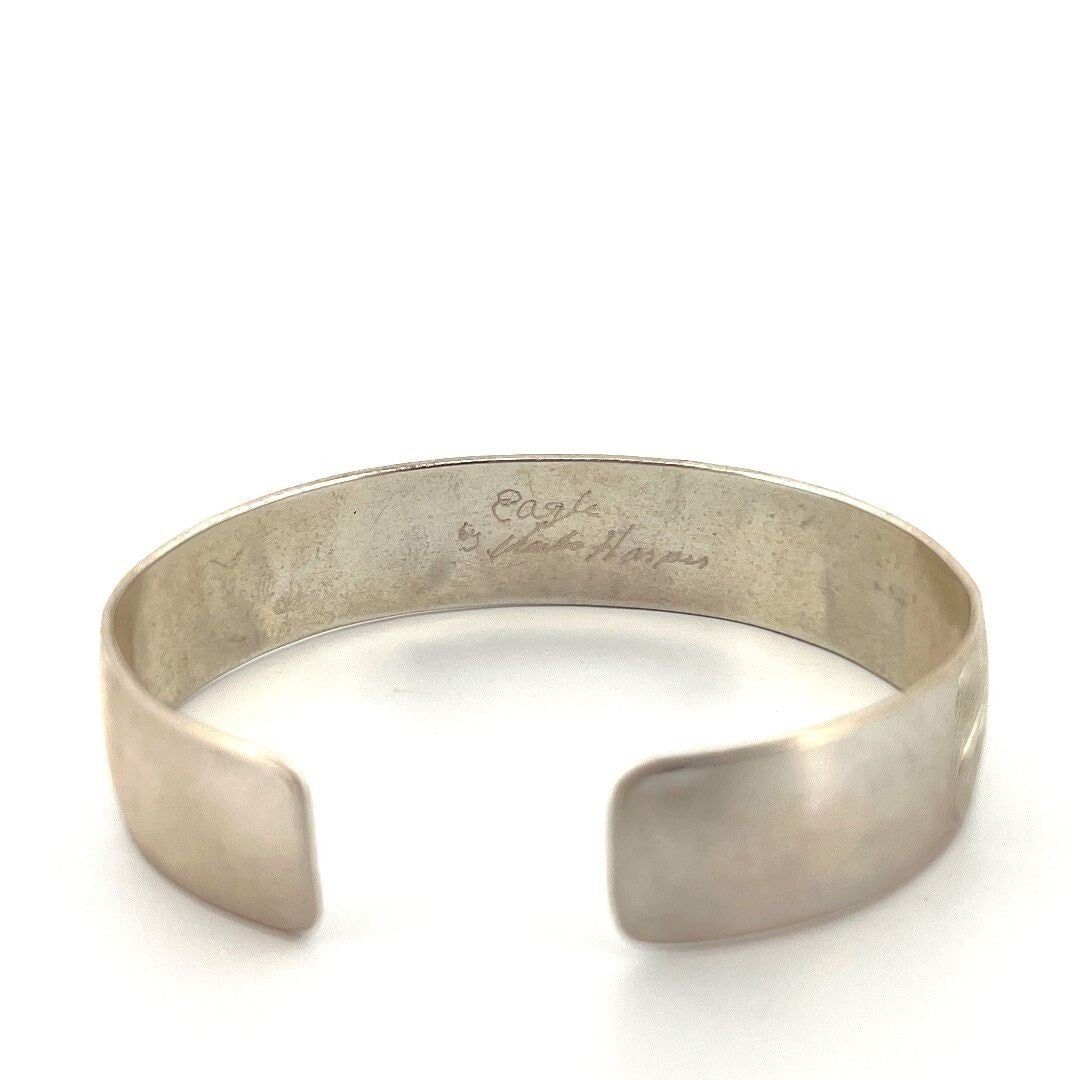 Marko Harper Signed Sterling Silver Cuff 13mm 925 Native Eagle Bracelet - Devine & Co.