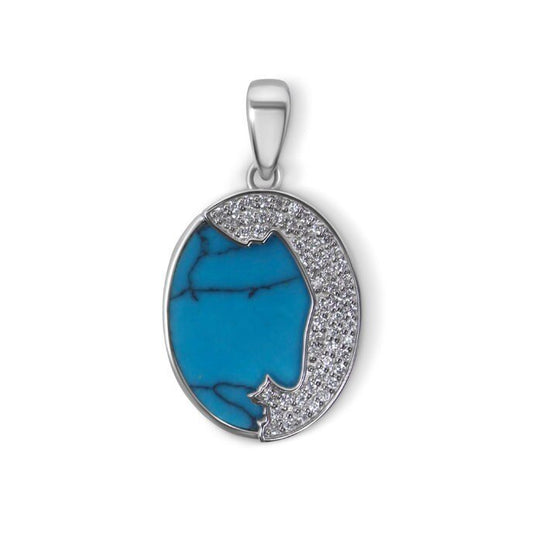 Monterey Bay Ocean Oval Pendant w/ Cubic Zirconia & Turqouise in Sterling Silver, - Devine & Co.