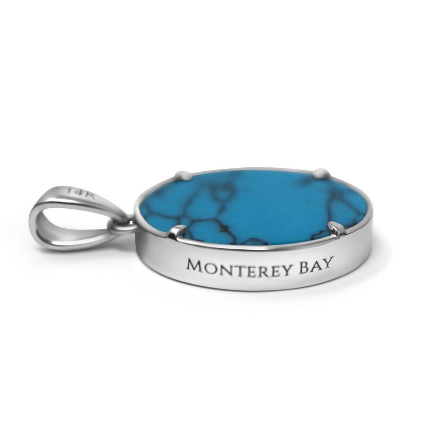 Monterey Bay Ocean Oval Pendant w/ Cubic Zirconia & Turqouise in Sterling Silver, - Devine & Co.