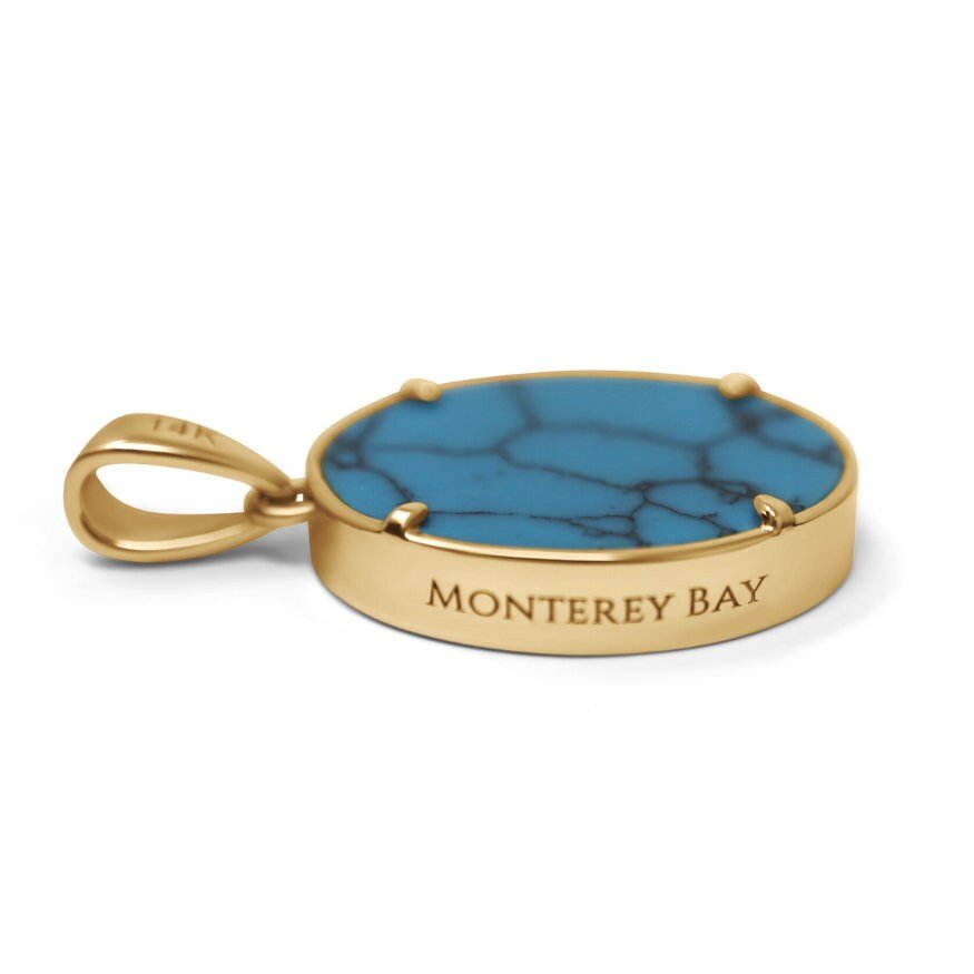 Monterey Bay Ocean Oval Pendant w/ Diamonds & Turquoise in 14K Yellow Gold - Devine & Co.