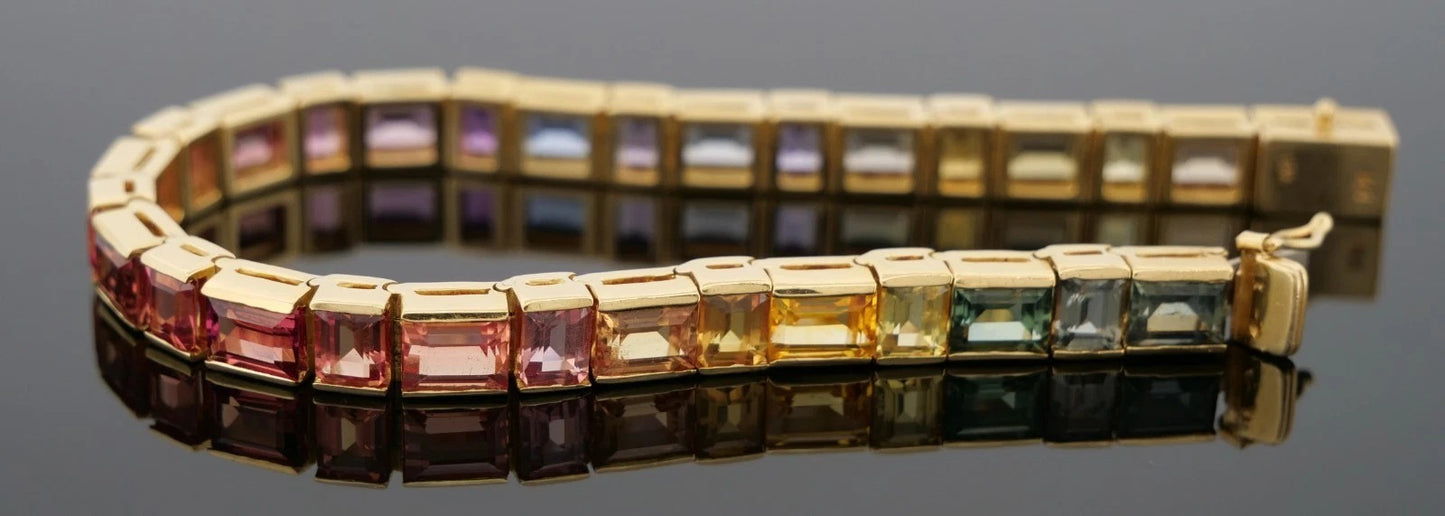 Custom Handmade Natural Rainbow Sapphire 18K Yellow Gold GIA No Heat Bracelet