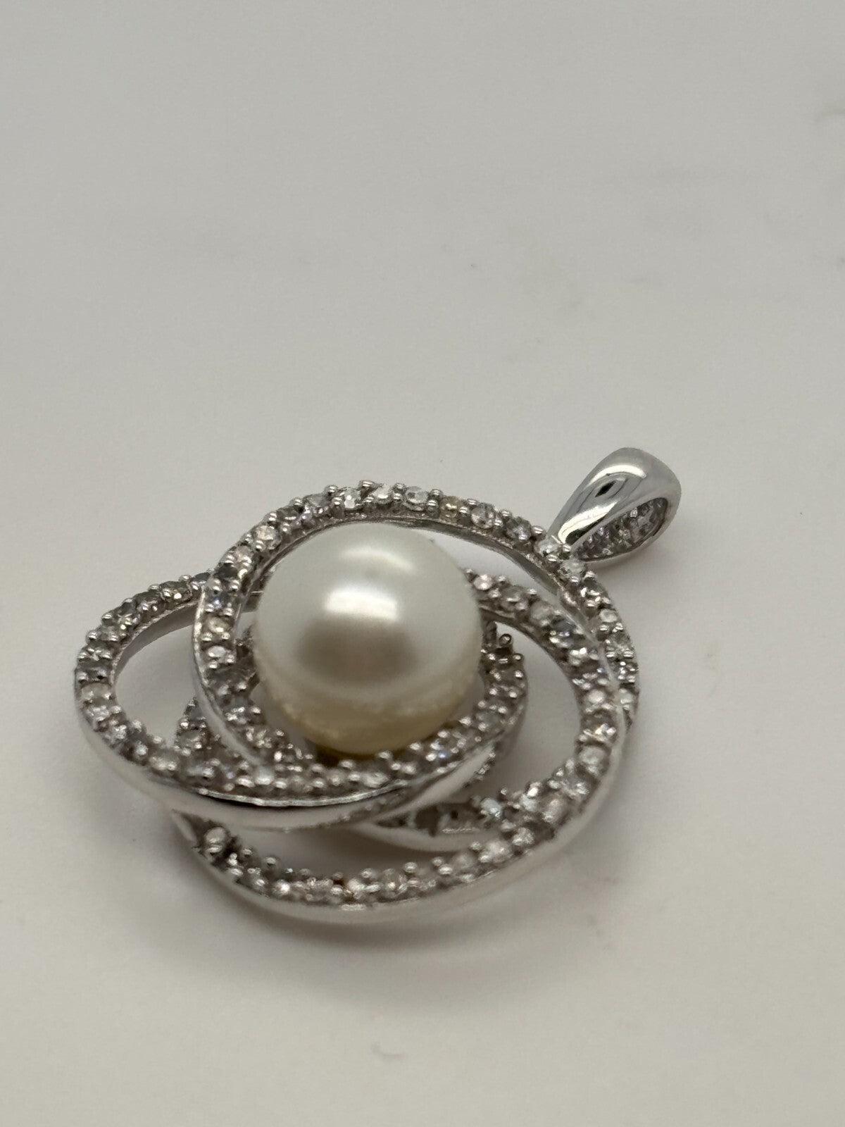 Natural Diamond & White Pearl 14K White Gold 7.20mm Pave Knot Pendant - Devine & Co.
