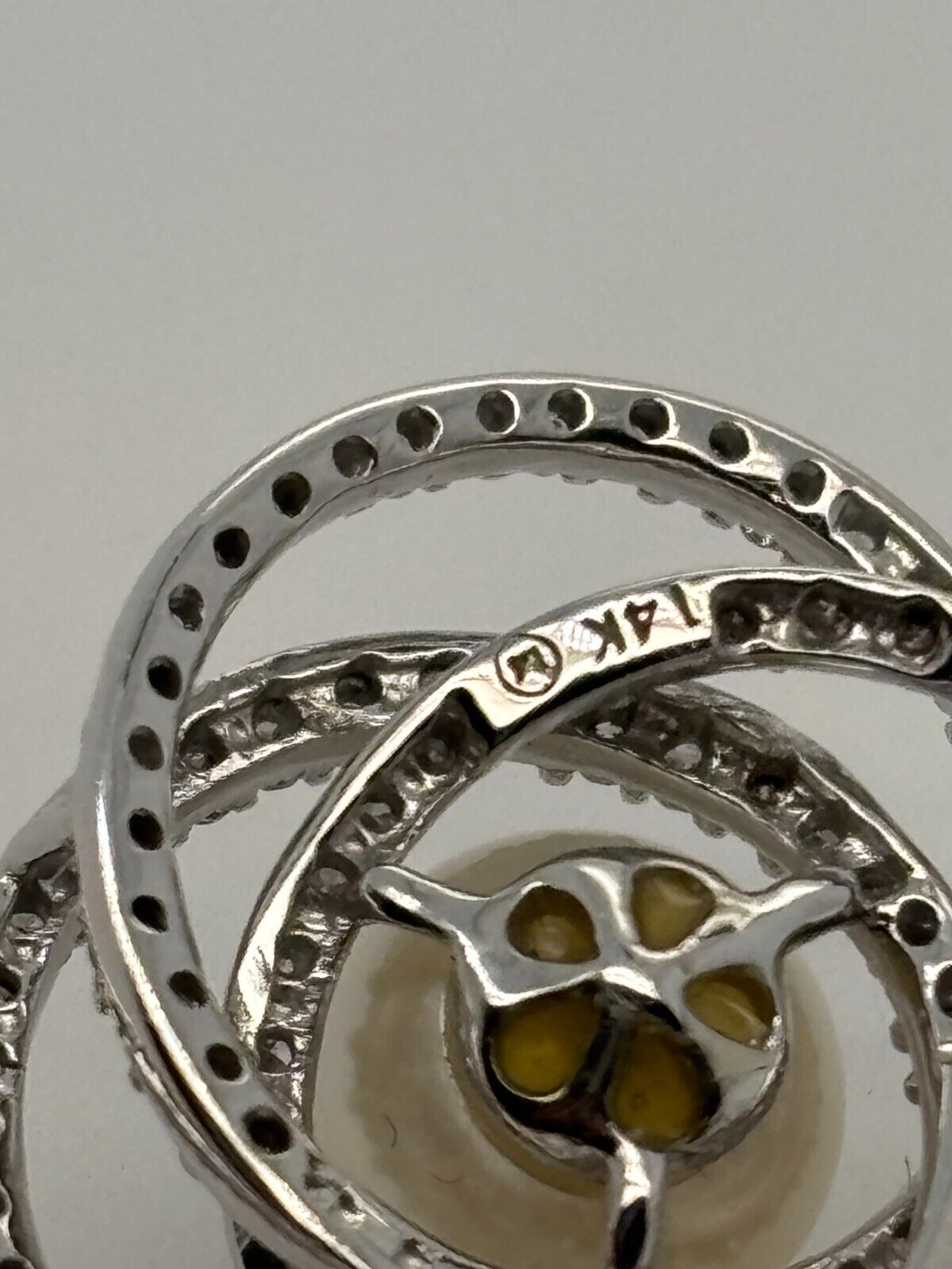 Natural Diamond & White Pearl 14K White Gold 7.20mm Pave Knot Pendant - Devine & Co.