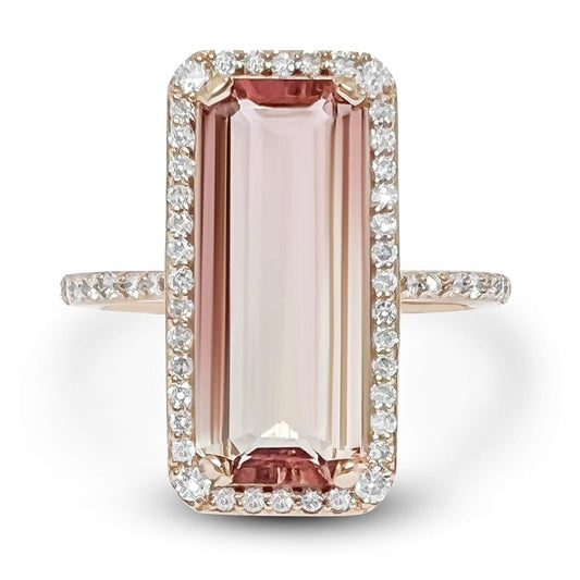 Parti-Colored Natural Pink Tourmaline & Diamond Halo Ring 14K Yellow Gold - Devine & Co.