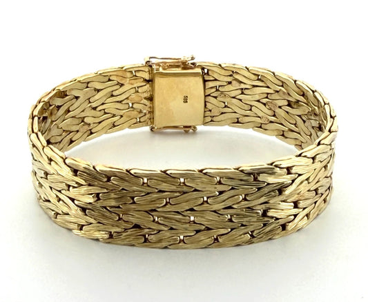 Solid 14K Yellow Gold 97.88 Grams 18mm Wide Textured Link Bracelet