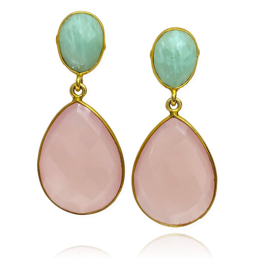 Pink Chalcedony & Amazonite Dangle Earrings - Devine & Co.