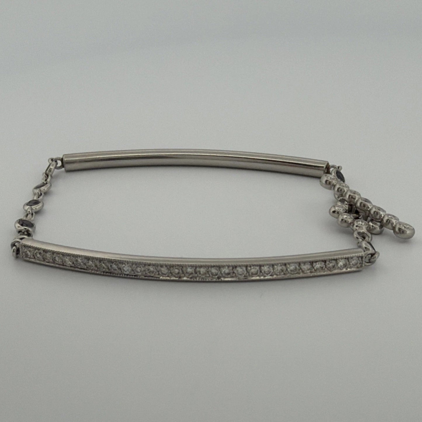 Platinum Diamond & Sapphire Bar Bracelet 1.40CTW Natural Diamonds 7 Inch Toggle - Devine & Co.