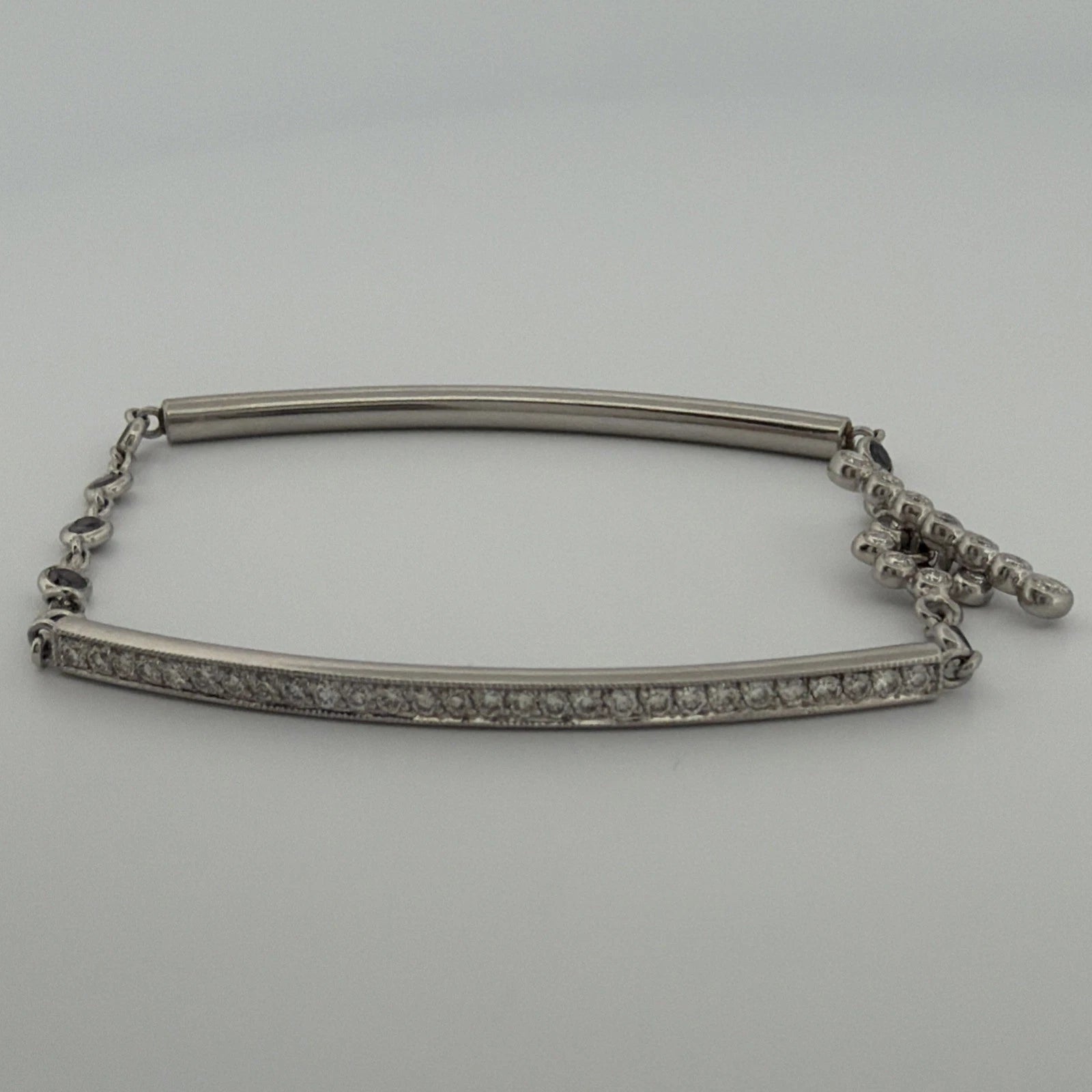 Platinum Diamond & Sapphire Bar Bracelet 1.40CTW Natural Diamonds 7 Inch Toggle - Devine & Co.