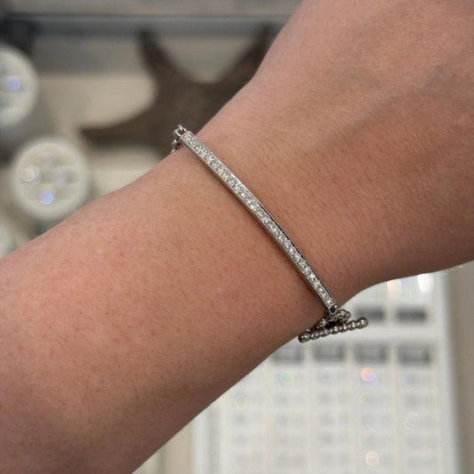 Platinum Diamond & Sapphire Bar Bracelet 1.40CTW Natural Diamonds 7 Inch Toggle - Devine & Co.