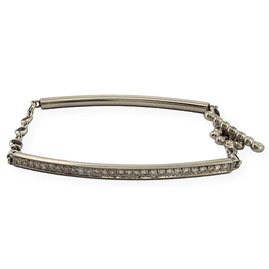 Platinum Diamond & Sapphire Bar Bracelet 1.40CTW Natural Diamonds 7 Inch Toggle - Devine & Co.