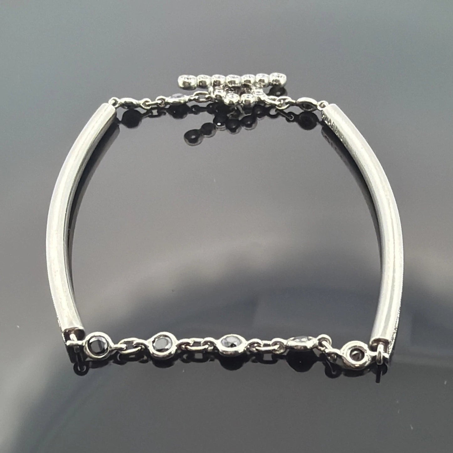 Platinum Diamond & Sapphire Bar Bracelet 1.40CTW Natural Diamonds 7 Inch Toggle - Devine & Co.