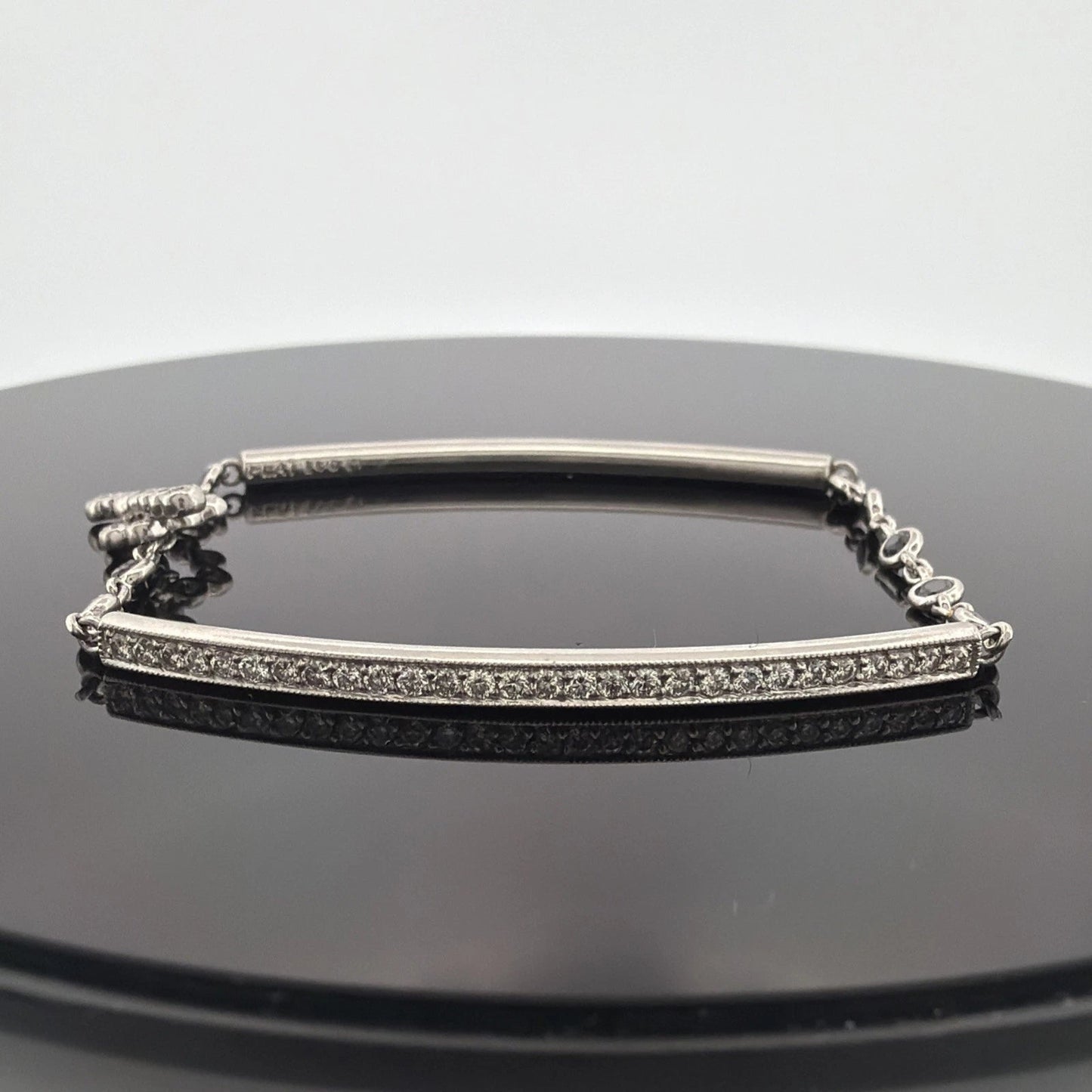 Platinum Diamond & Sapphire Bar Bracelet 1.40CTW Natural Diamonds 7 Inch Toggle - Devine & Co.