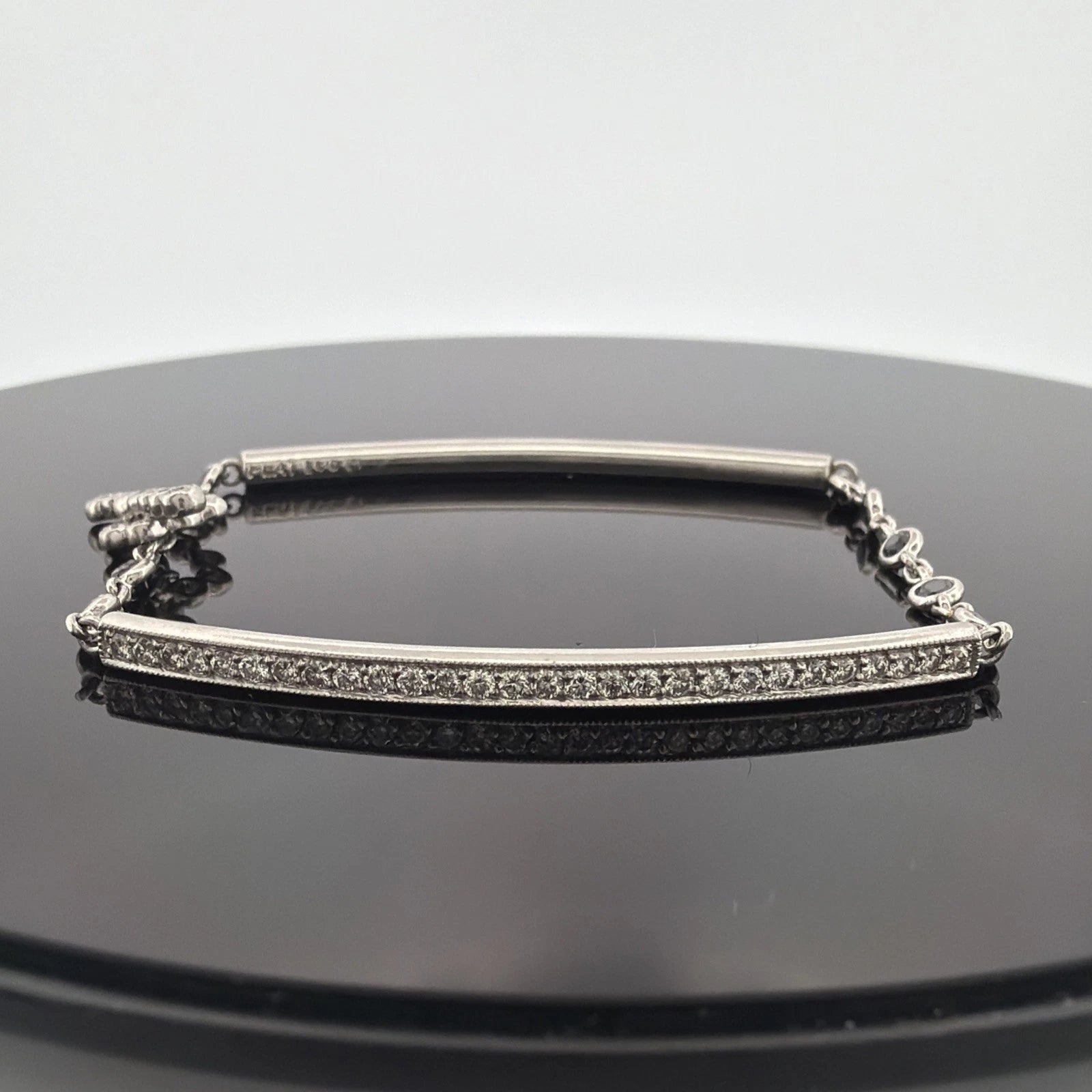 Platinum Diamond & Sapphire Bar Bracelet 1.40CTW Natural Diamonds 7 Inch Toggle - Devine & Co.