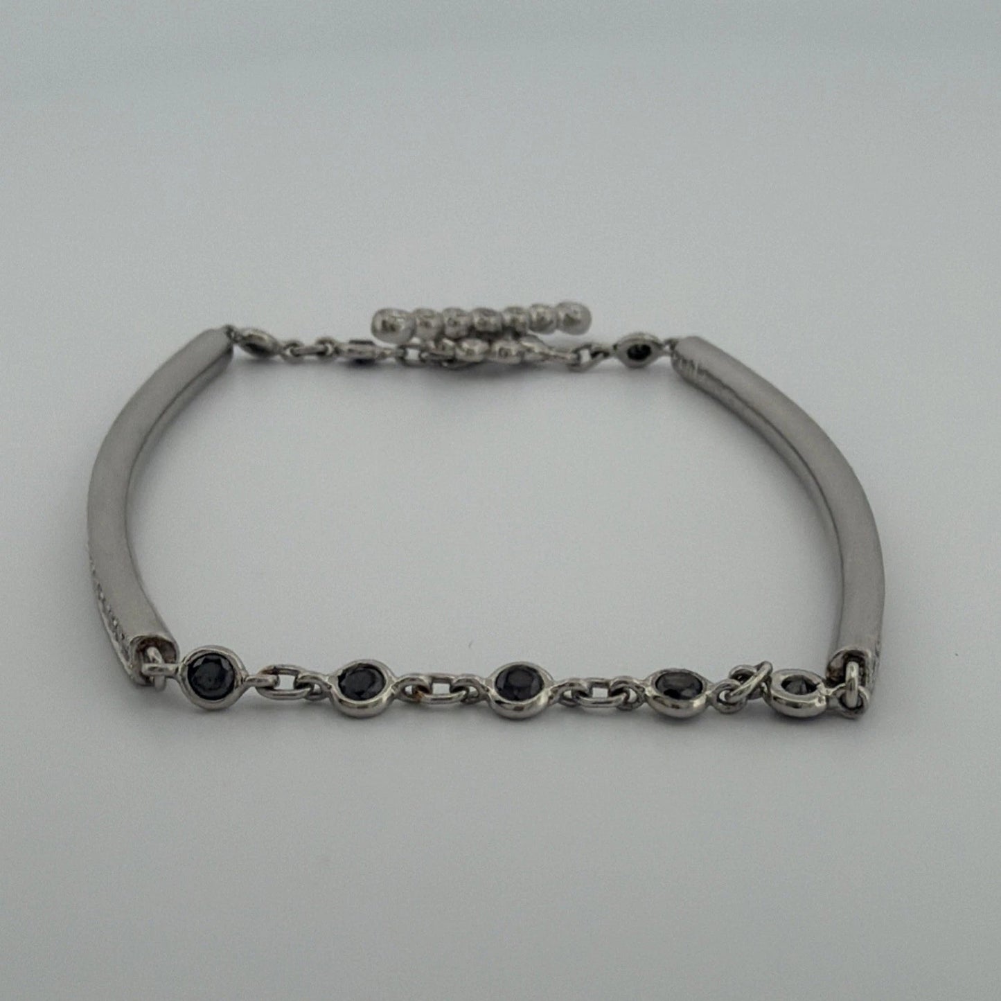 Platinum Diamond & Sapphire Bar Bracelet 1.40CTW Natural Diamonds 7 Inch Toggle - Devine & Co.