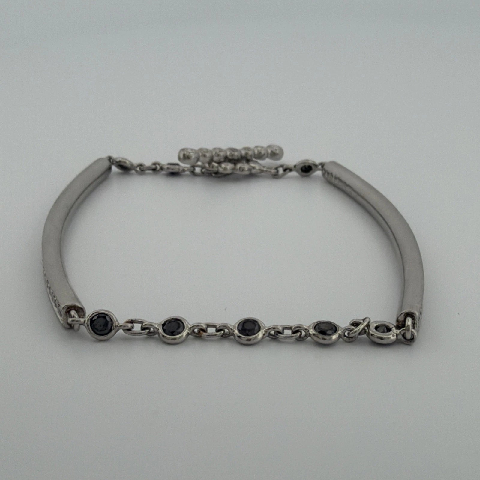 Platinum Diamond & Sapphire Bar Bracelet 1.40CTW Natural Diamonds 7 Inch Toggle - Devine & Co.