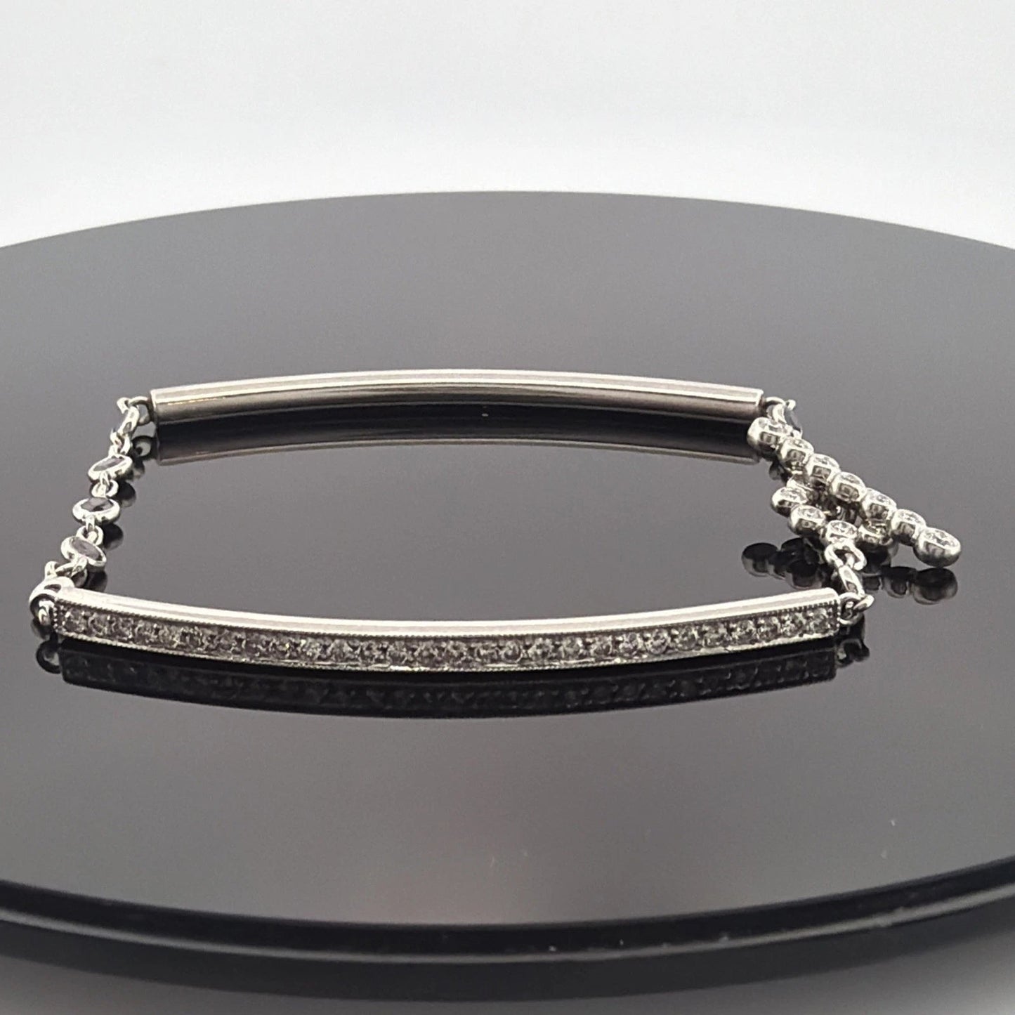 Platinum Diamond & Sapphire Bar Bracelet 1.40CTW Natural Diamonds 7 Inch Toggle - Devine & Co.