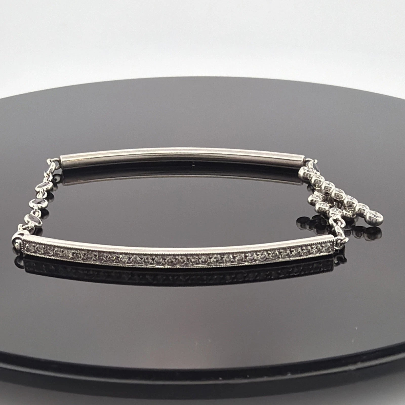Platinum Diamond & Sapphire Bar Bracelet 1.40CTW Natural Diamonds 7 Inch Toggle - Devine & Co.