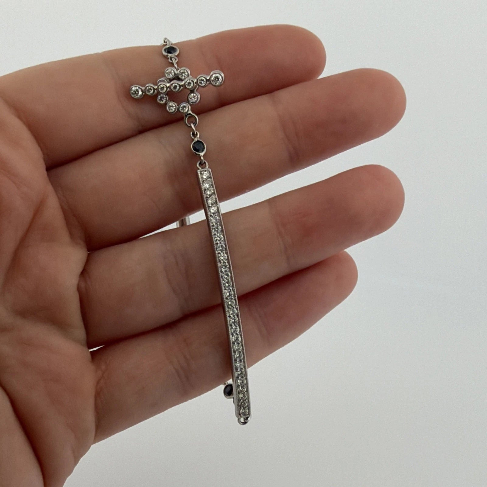 Platinum Diamond & Sapphire Bar Bracelet 1.40CTW Natural Diamonds 7 Inch Toggle - Devine & Co.