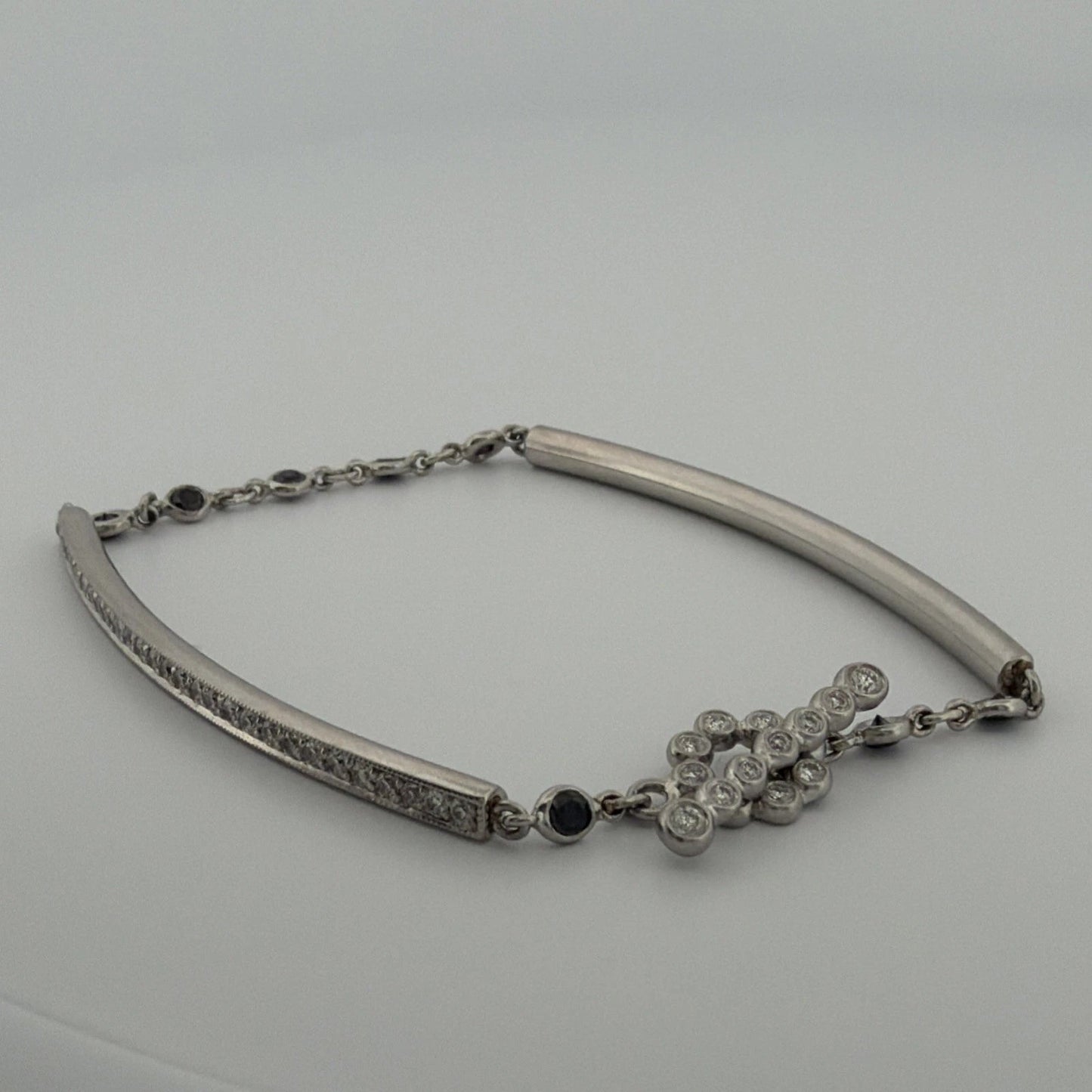 Platinum Diamond & Sapphire Bar Bracelet 1.40CTW Natural Diamonds 7 Inch Toggle - Devine & Co.