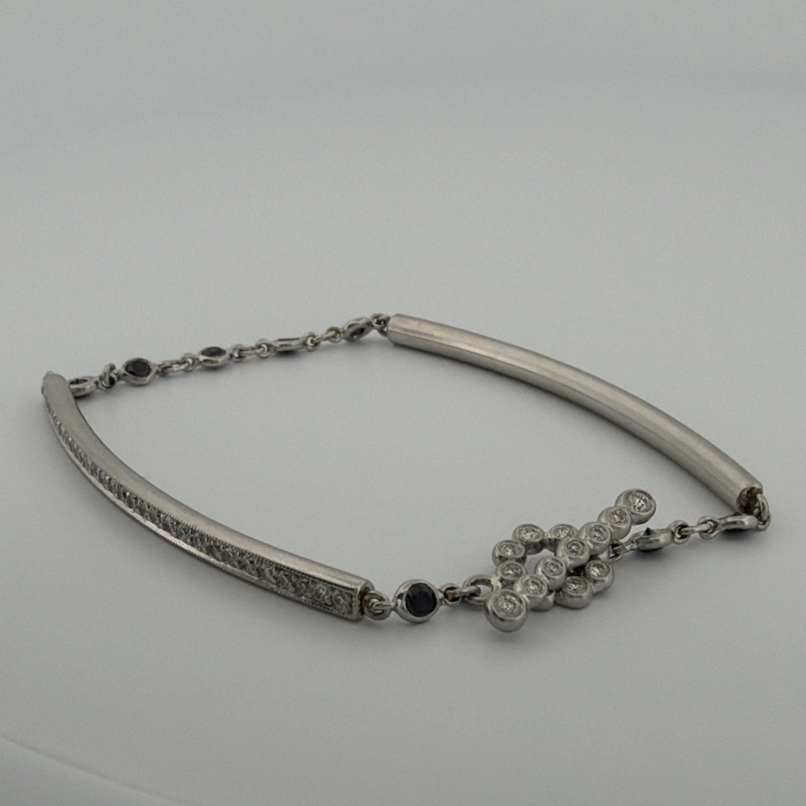 Platinum Diamond & Sapphire Bar Bracelet 1.40CTW Natural Diamonds 7 Inch Toggle - Devine & Co.