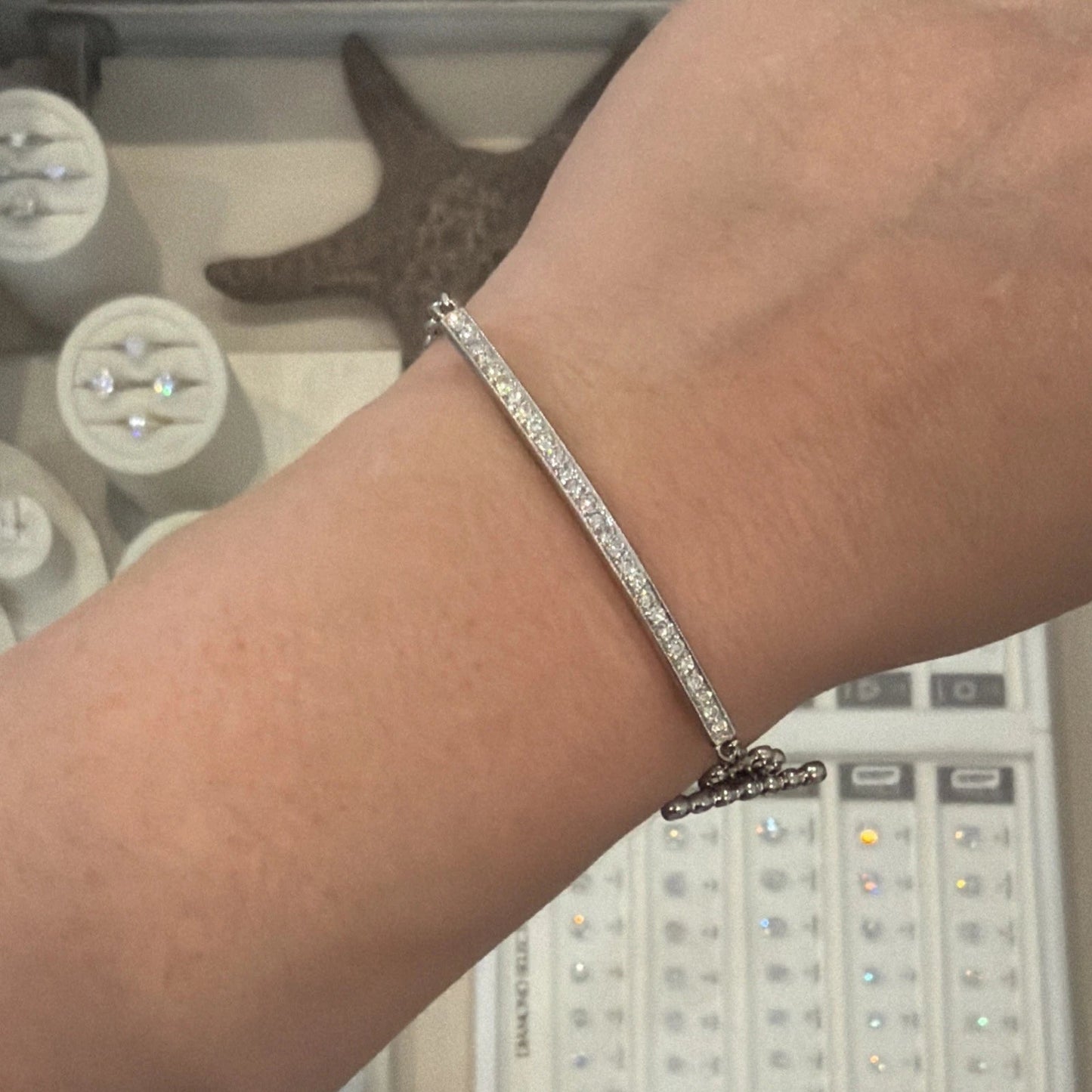 Platinum Diamond & Sapphire Bar Bracelet 1.40CTW Natural Diamonds 7 Inch Toggle - Devine & Co.