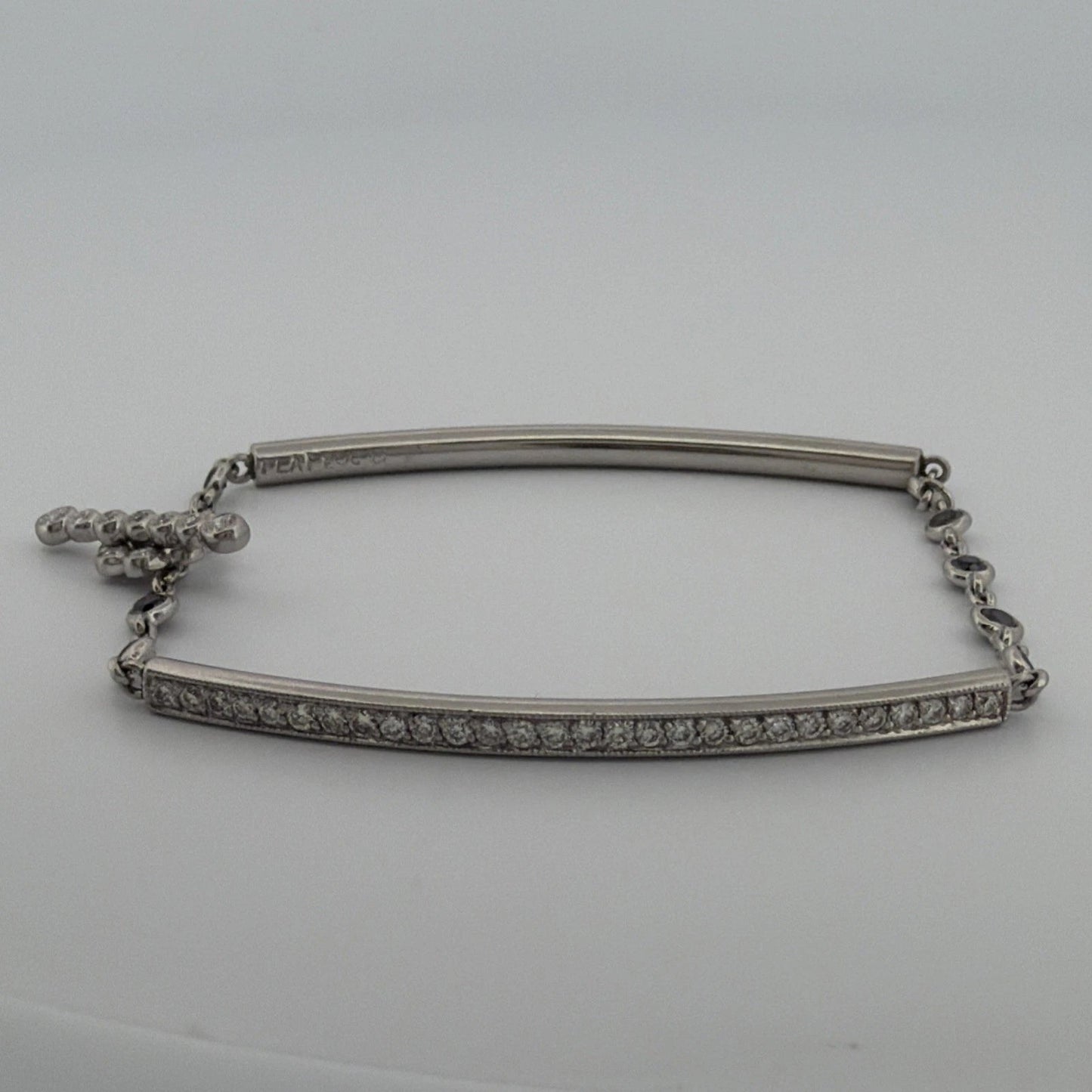 Platinum Diamond & Sapphire Bar Bracelet 1.40CTW Natural Diamonds 7 Inch Toggle - Devine & Co.