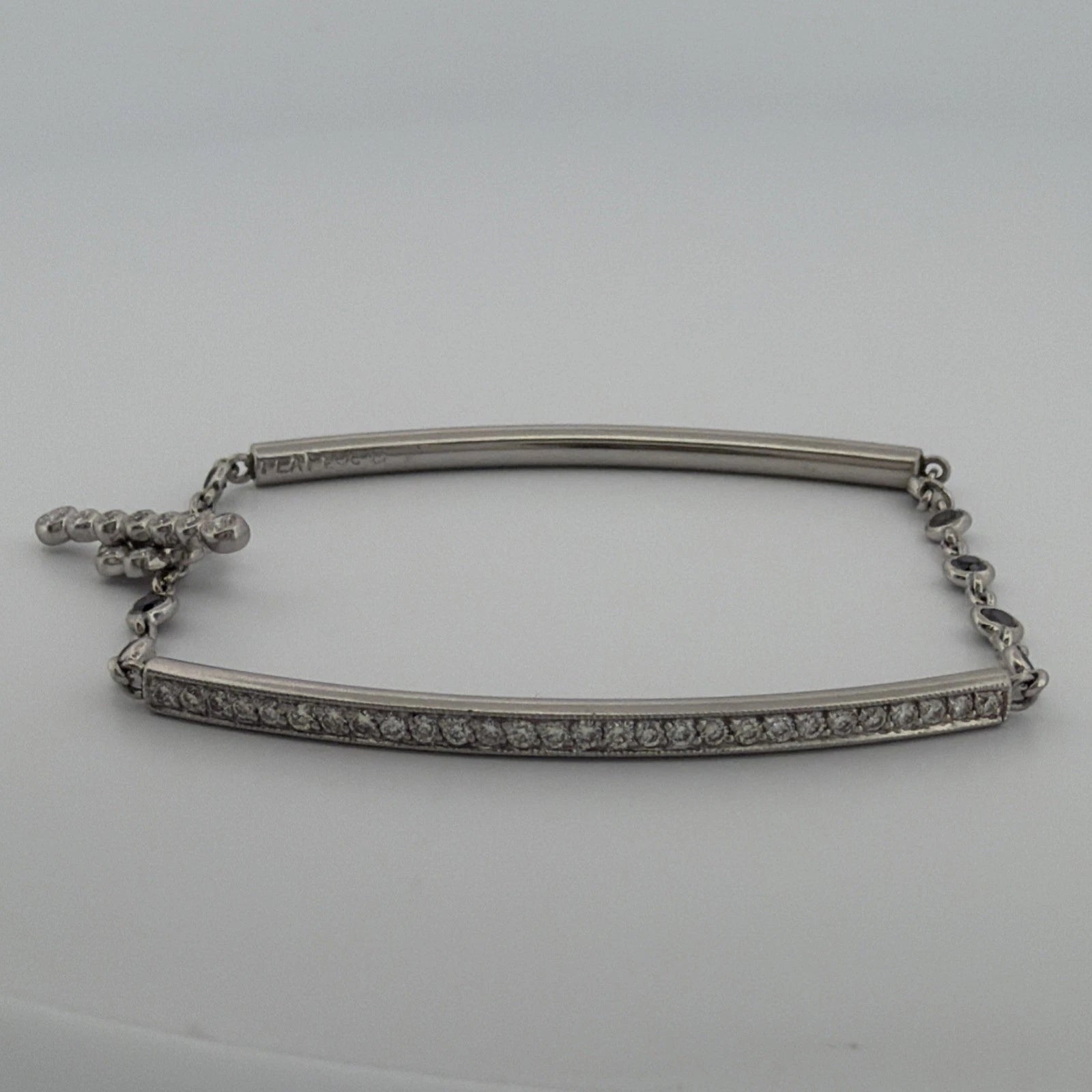 Platinum Diamond & Sapphire Bar Bracelet 1.40CTW Natural Diamonds 7 Inch Toggle - Devine & Co.