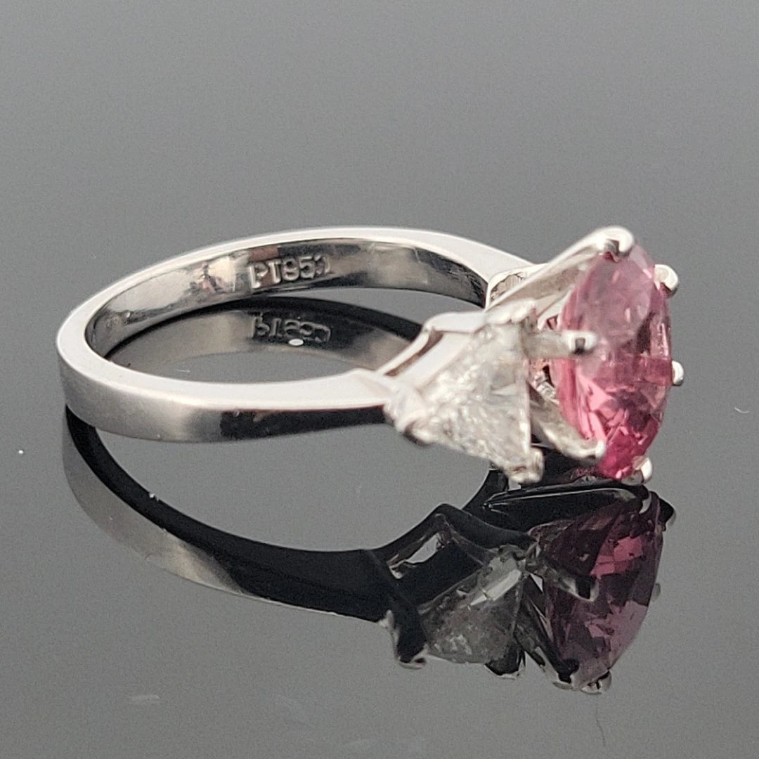 Platinum Natural Padparadscha Sapphire Trillion Diamond Ring 2.16ct .70ctw AIGS - Devine & Co.