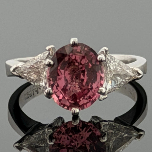 Platinum Natural Padparadscha Sapphire Trillion Diamond Ring 2.16ct .70ctw AIGS - Devine & Co.