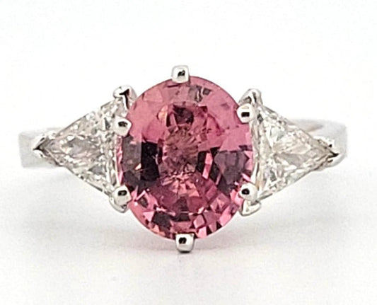 Platinum Natural Padparadscha Sapphire Trillion Diamond Ring 2.16ct .70ctw AIGS - Devine & Co.
