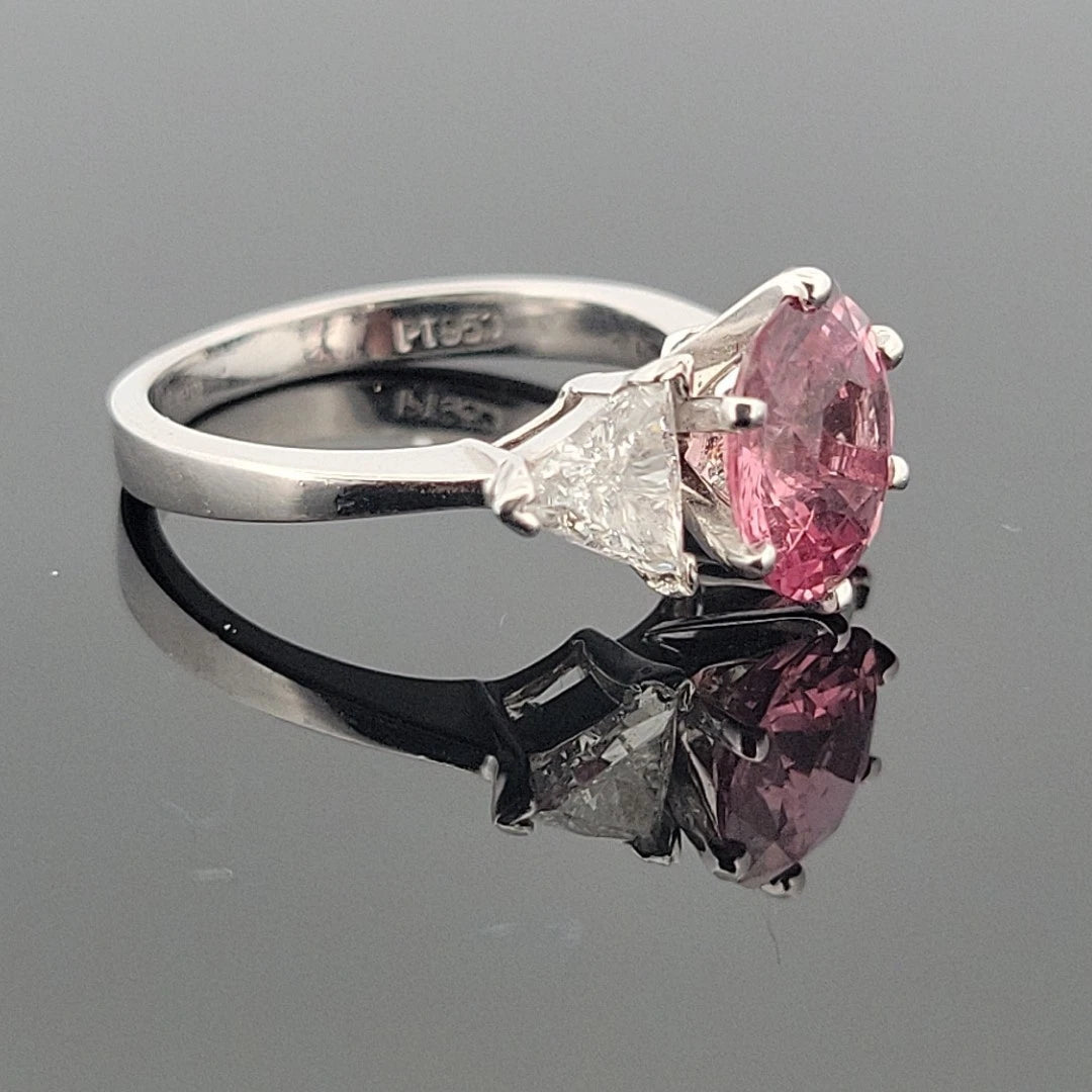 Platinum Natural Padparadscha Sapphire Trillion Diamond Ring 2.16ct .70ctw AIGS - Devine & Co.