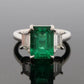 Platinum Natural Zambian Emerald Ring 3.62ct GIA Origin Report Trapezoid Diamond - Devine & Co.