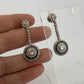 Platinum Sapphire & Old European Natural Diamond Halo Drop Earrings 3.00CTW - Devine & Co.