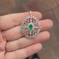 EFFY 14K White Gold Natural Diamond & Oval Green Emerald Filigree Pendant