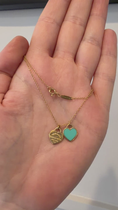 Tiffany & Co. 18k Yellow Gold Mini Double Heart Tag Pendant Necklace