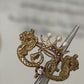 Antique 14K Yellow Gold Seed Pearl & Diamond 3.18g Dragon Crown Enhancer Brooch