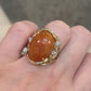 14K Yellow Gold Freeform Large Natural Orange Jadeite Cabochon & Diamond Ring
