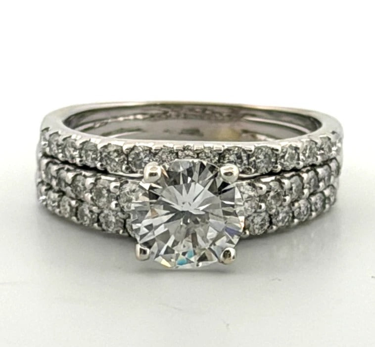 14K White Gold 1.30ct I2, H Round Brilliant Diamond Pave Engagement Ring Size 6.75