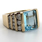 14K Yellow Gold Emerald Cut 7.75g Aquamarine Diamond Ring Size 4.75