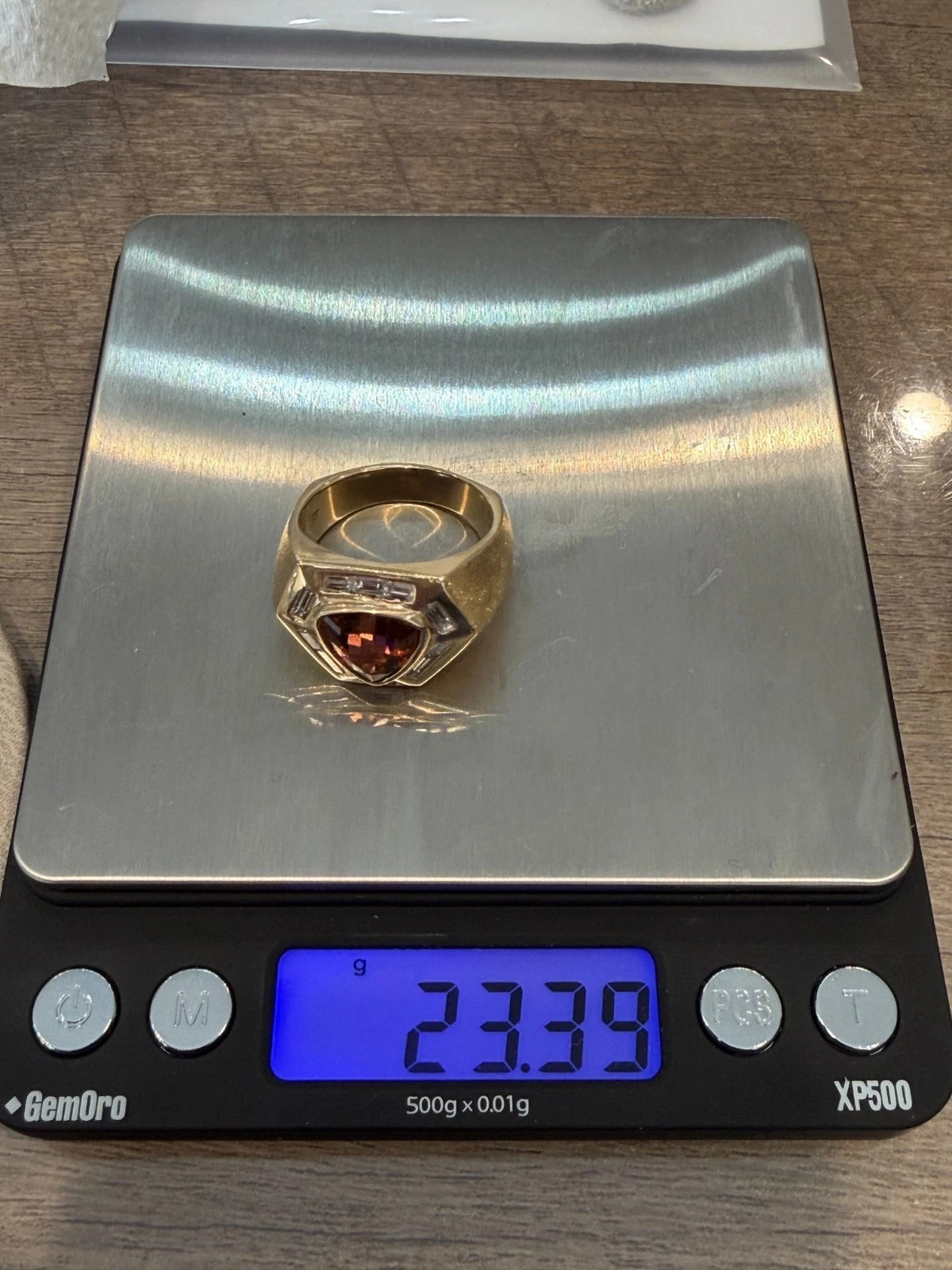 14K Yellow Gold Men’s Custom 23.39 Grams Whiskey Topaz & Diamond Ring Size 12.5