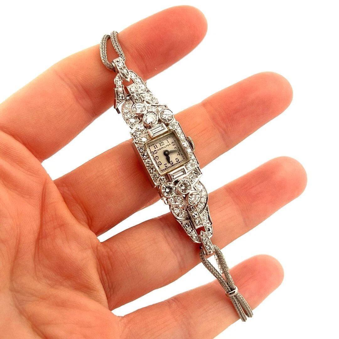 Rare Vintage Hamilton Ladies 2.50CTW Platinum Mechanical Diamond Watch - Devine & Co.