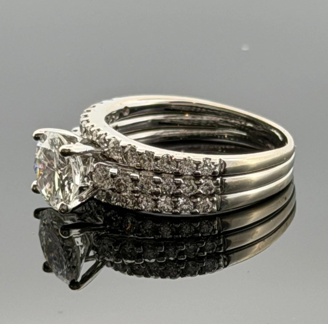 14K White Gold 1.30ct I2, H Round Brilliant Diamond Pave Engagement Ring Size 6.75