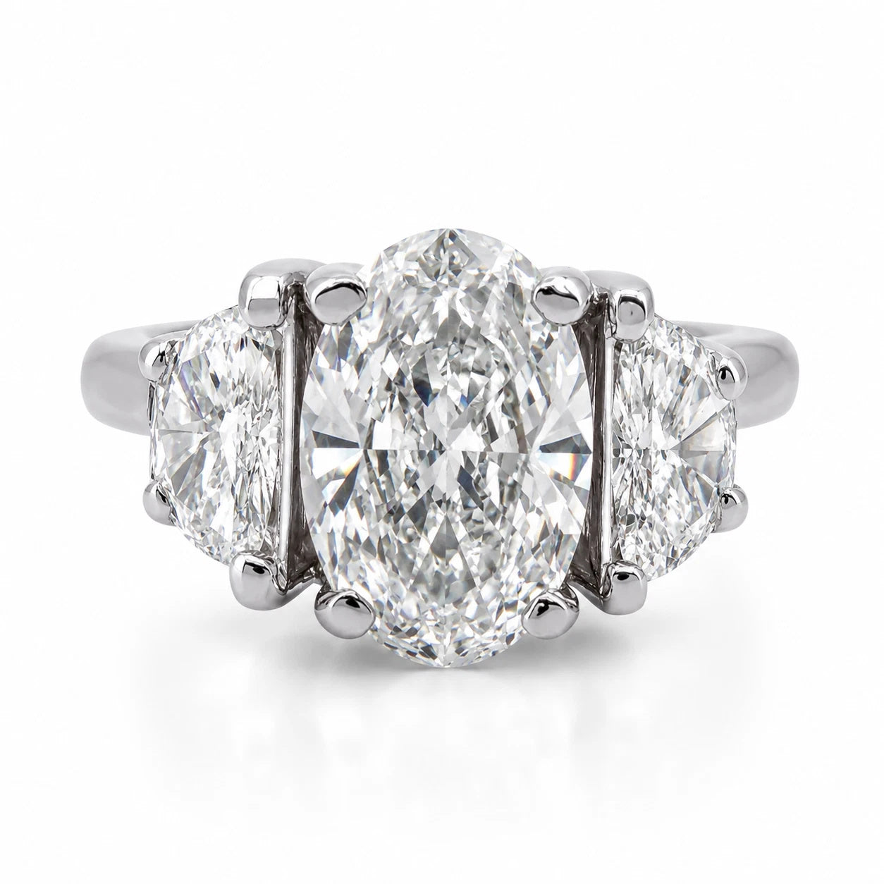 Natural 1.55ct GIA Elongated Oval Diamond Three-Stone Ring 14KW G SI1 Half Moon