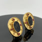 18K Yellow Gold Onyx Intaglio & Ruby Earrings 26g Handmade Omega Back Estate