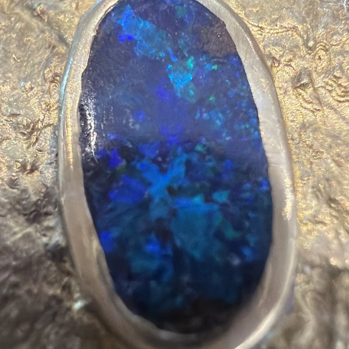 Boulder Opal Inlay Wide Cuff Bracelet 925 Sterling Silver 14K Gold 67g 30mm