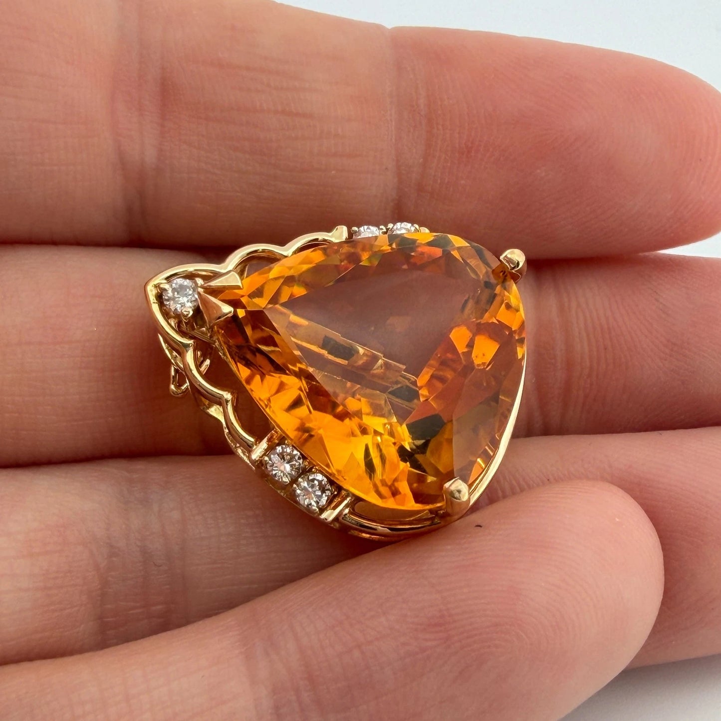 16.76ct Pear Citrine & Diamond Slide Pendant 14K Yellow Gold Estate