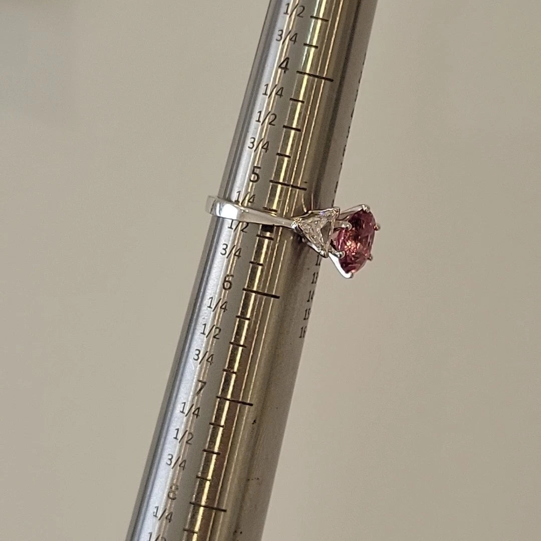 Platinum Natural Padparadscha Sapphire Trillion Diamond Ring 2.16ct .70ctw AIGS by Devine & Co — profile view