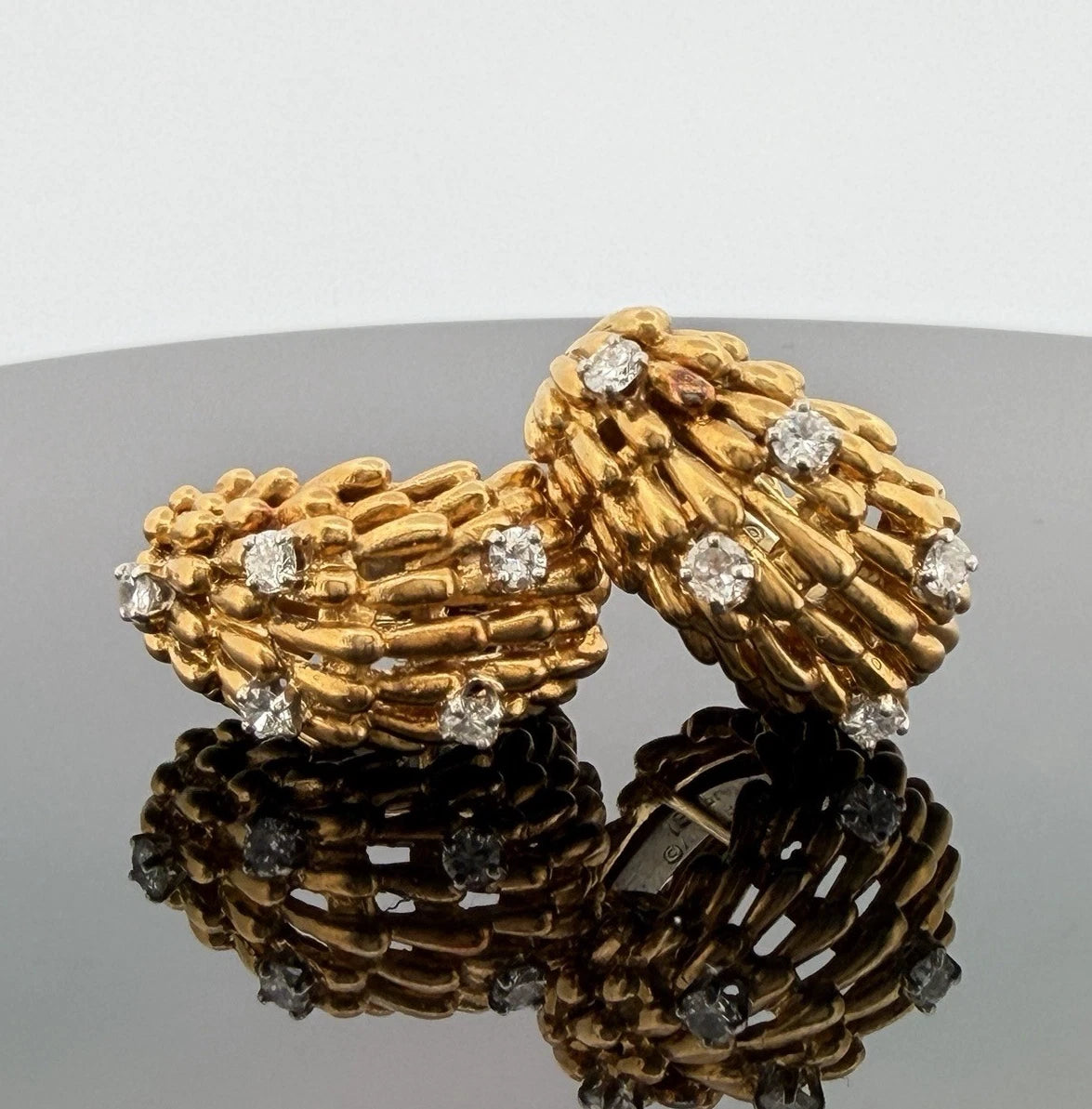 David Webb Signed 18K Gold Platinum Diamond Hoop Clip Earrings 18.68g