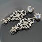 18K & 14K White Gold Moonstone Black Diamond Dangle Earrings 3" 17.9g