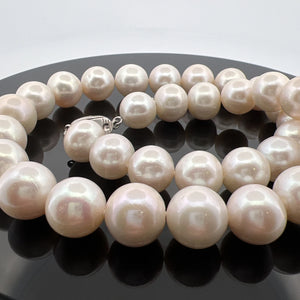 Cultured Pearl Necklace Strand Near Round/Oblong Silver Clasp 17" 11.8-13.4mm